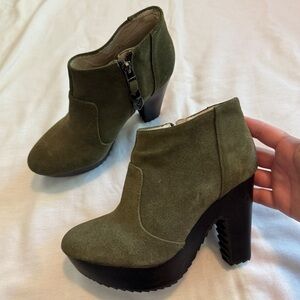Matt Bernson 6 Green Suede Leather Boots Booties ~ Boho Platform